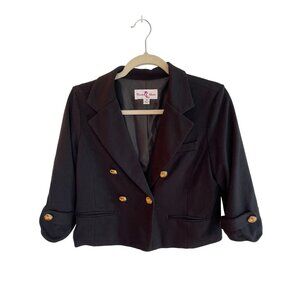 Women's Boxy Black w/ Gold Buttons Preppy Short Academia Blazer Size M